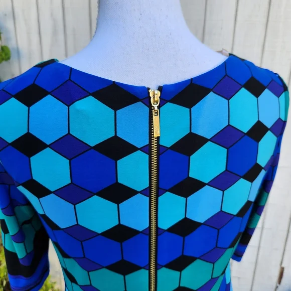 Eliza J Vintage Blue Black Geometric Mod Dress Size 4 - Picture 4 of 6